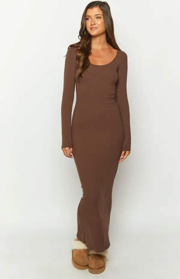 Lily Brown Long Sleeve Maxi Dress