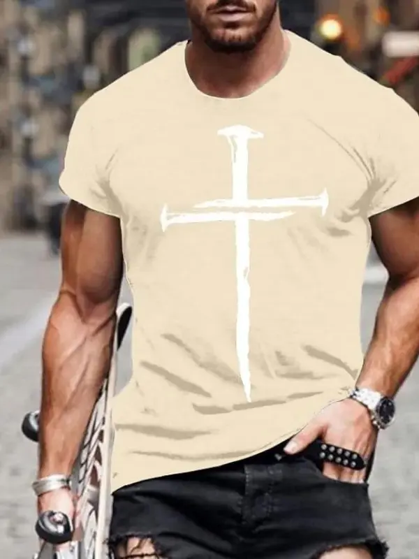 Men's Cross T shirt Tee 100% Cotton Short Sleeve Graphic Shirt Wine Heather Gray Black Comfortable Tee Casual Vacation Fashion Designer Clothing