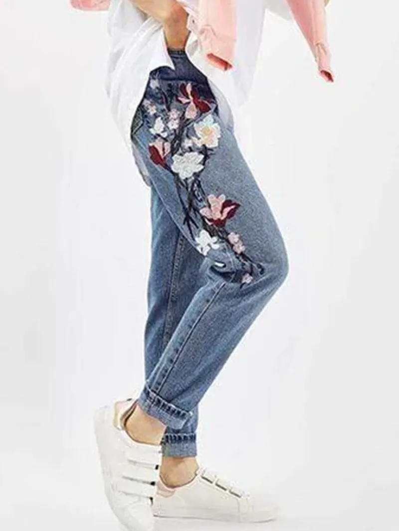 Fashion embroidered denim pants