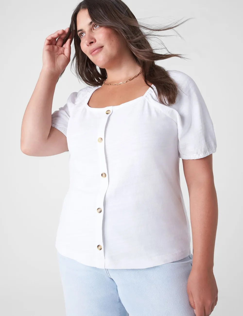 Square-Neck Button-Front Top