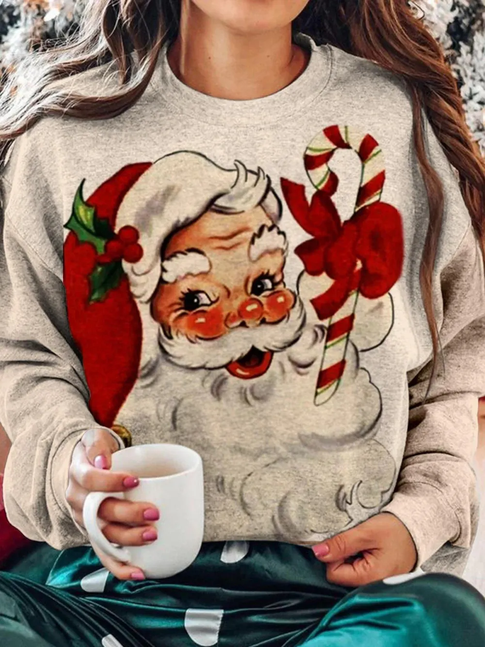 Women's Christmas Santa Print Sweatshirt