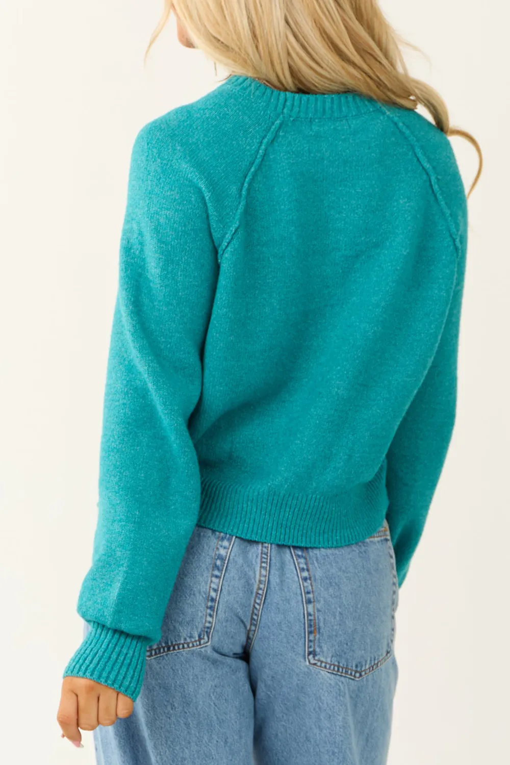 Bright Sea Blue Cropped Knit Sweater