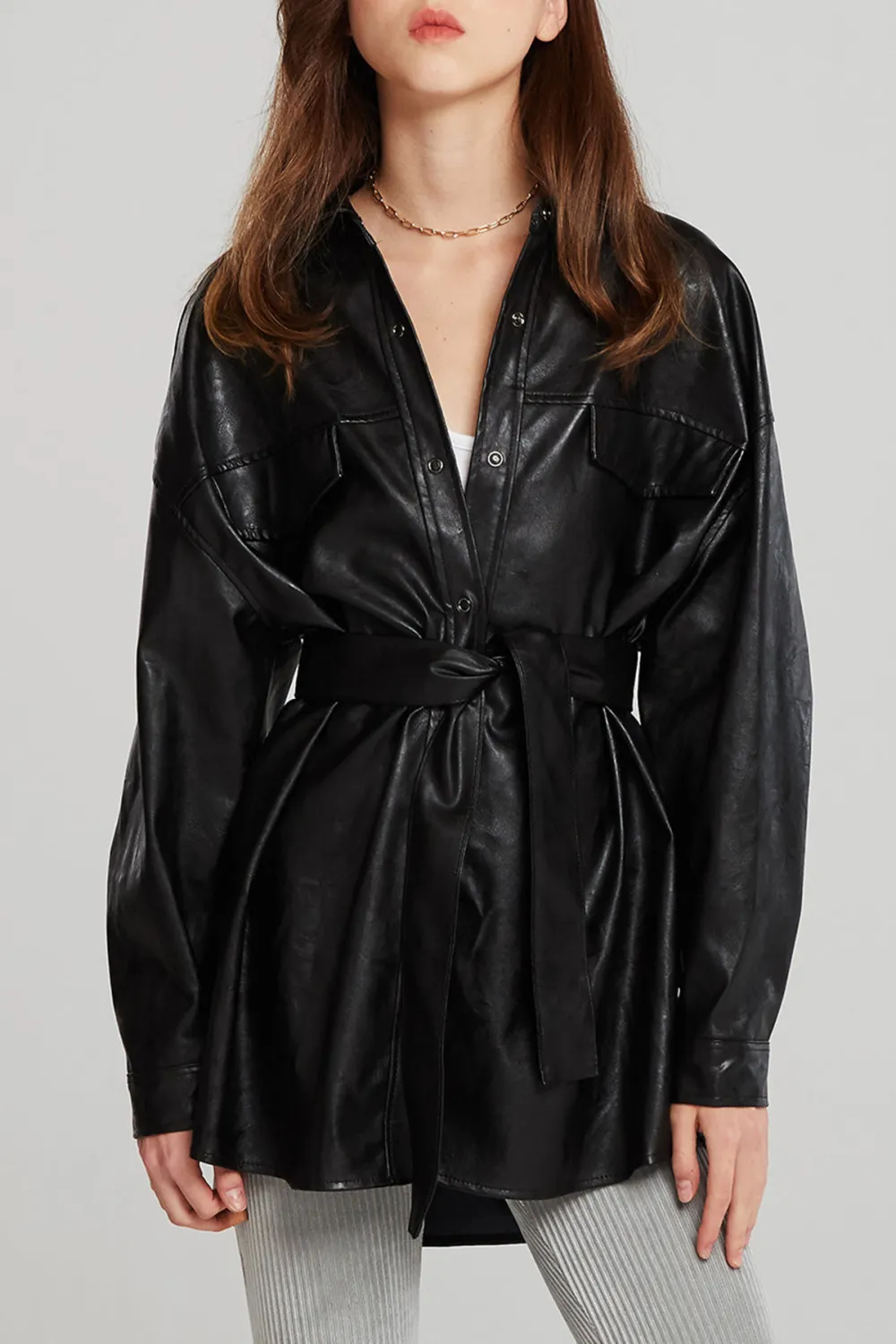 Louise Oversized Pleather Shirt w/Belt