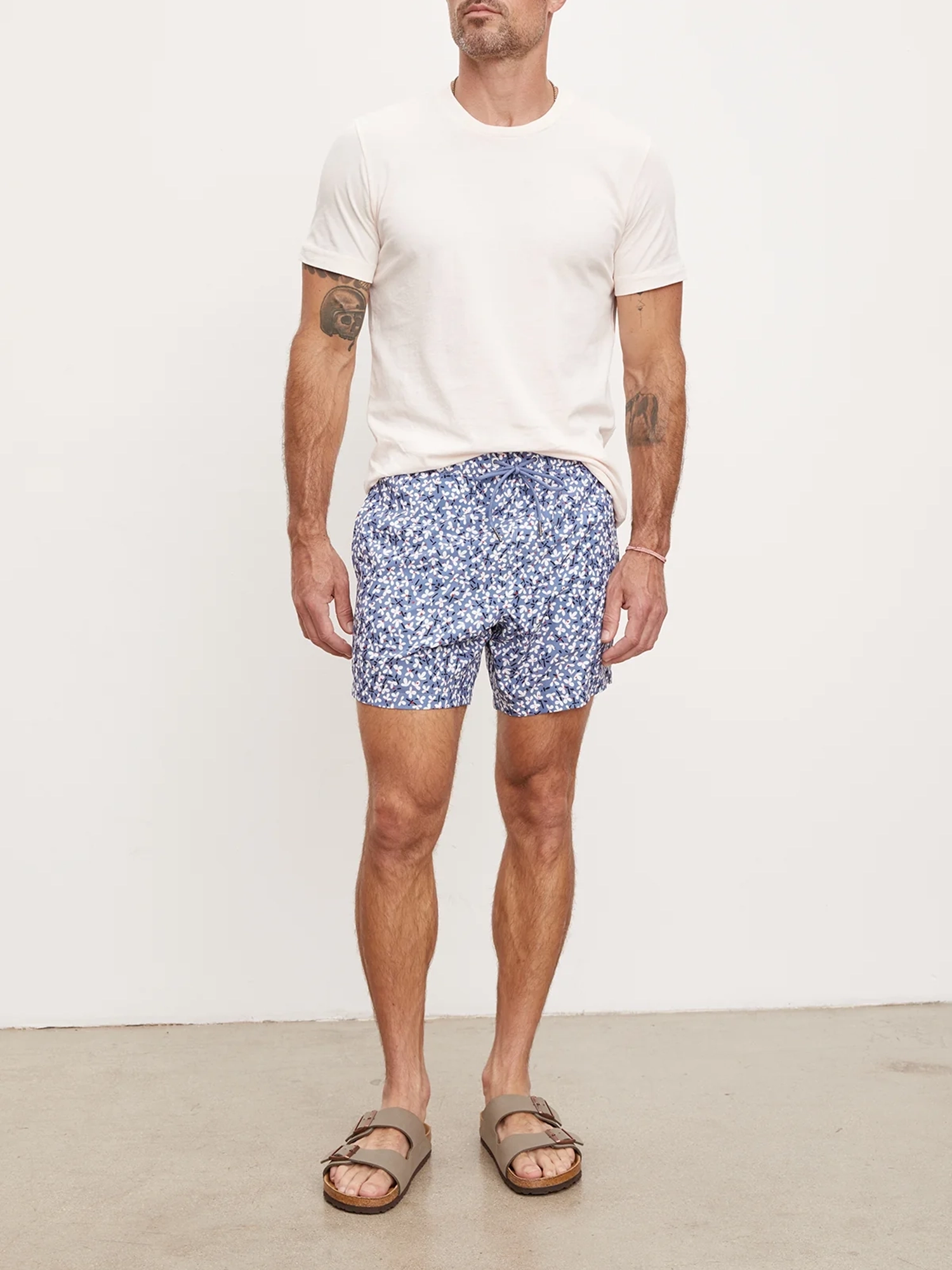 Floral Print Drawstring Swim Trunks