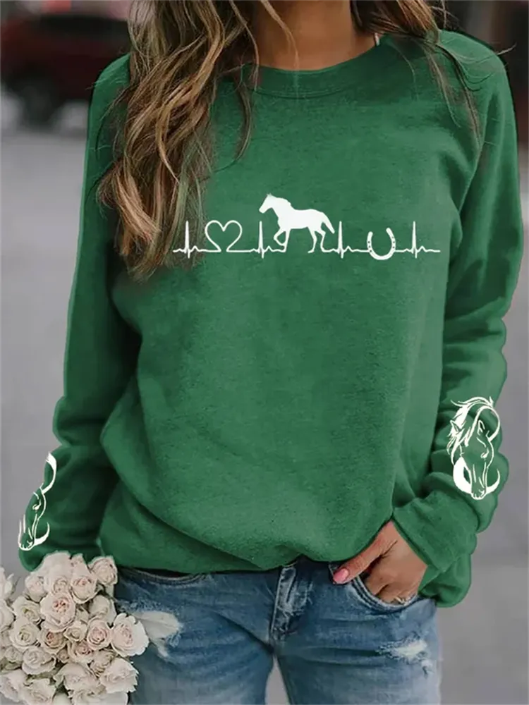 Women's Horse Heartbeat Horse Lover Horse Lovers Casual Sweatshirt