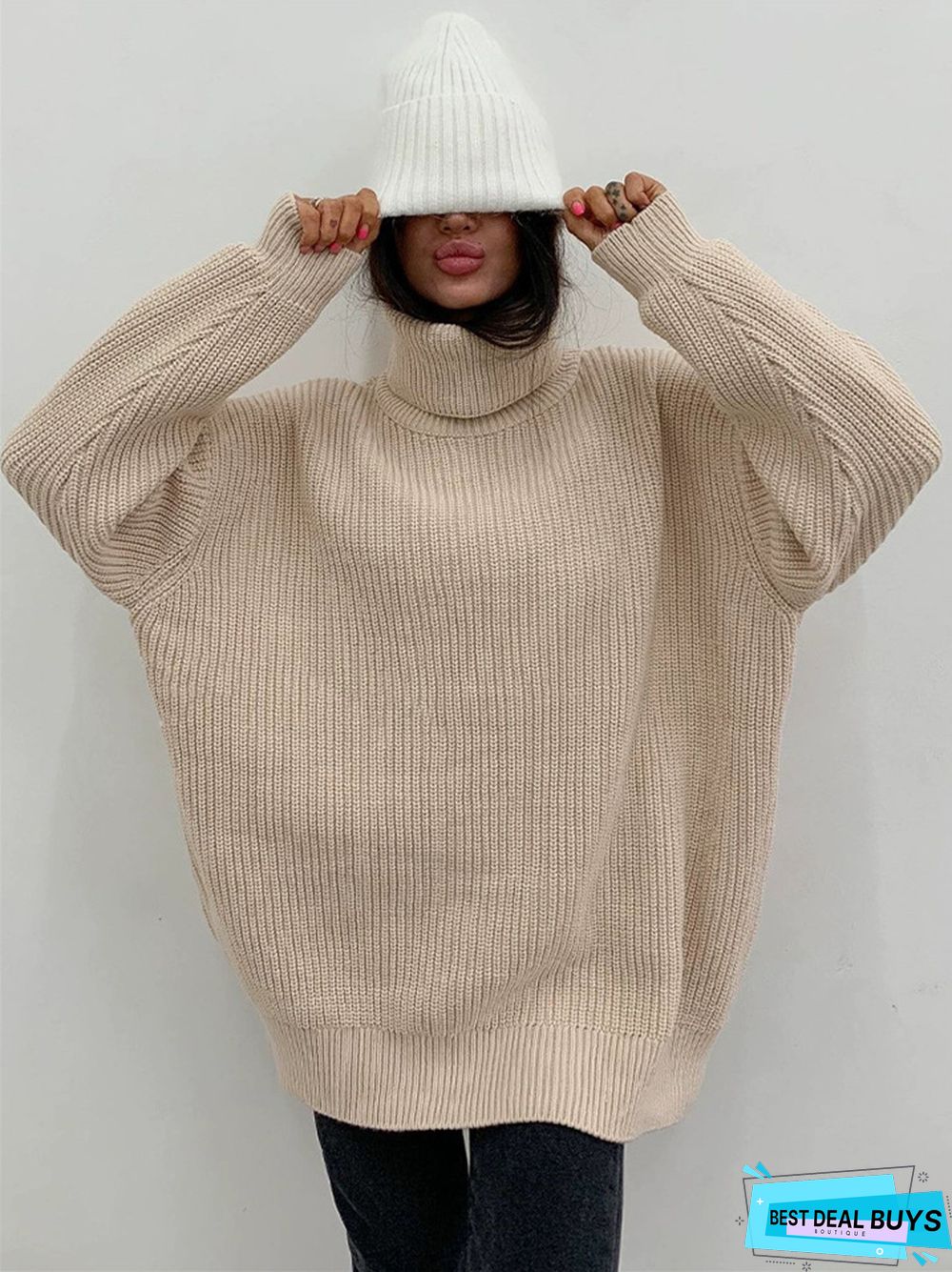 Thick Casual Turtleneck Solid Color Knitted Sweater