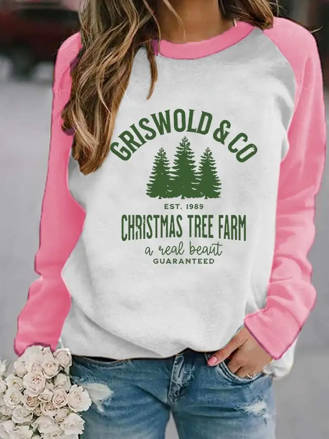 Women's Christmas Griswold Co Christmas Tree Farm Print Casual Sweatshirt