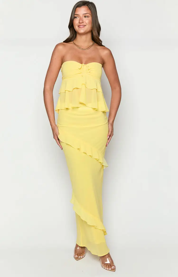 Raleigh Yellow Ruffle Strapless Top