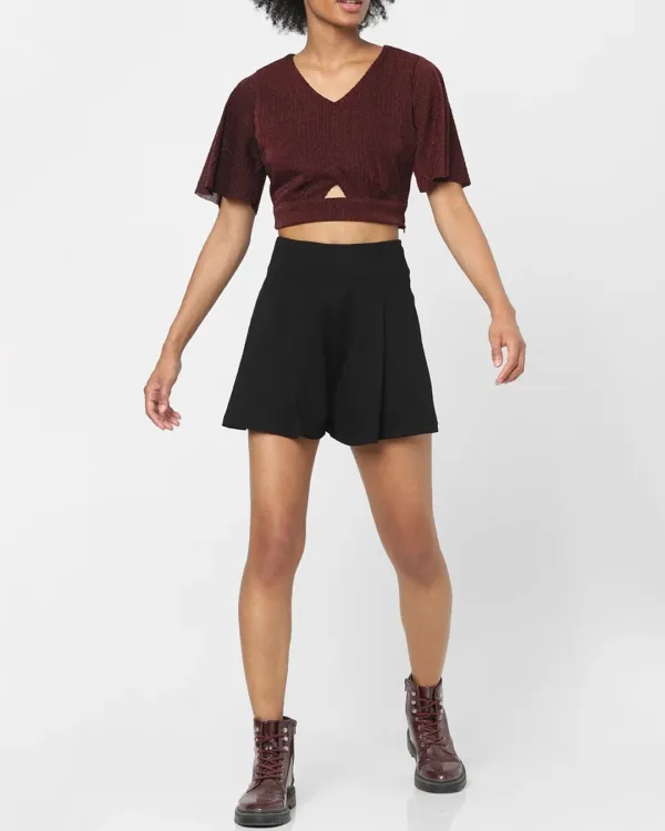 Maroon Cut Out Crop Top