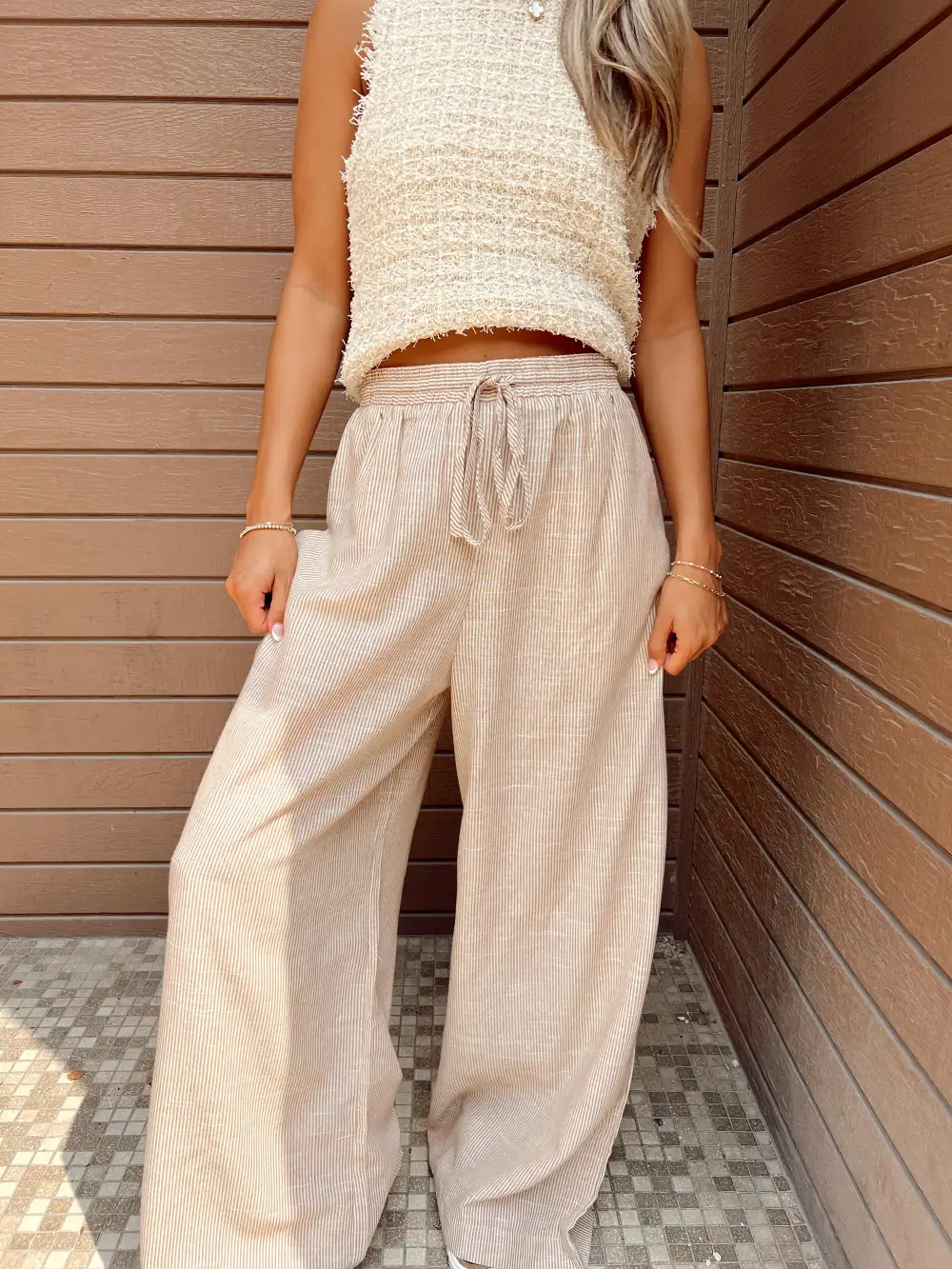 Bali Beach Camel Striped Linen Pants