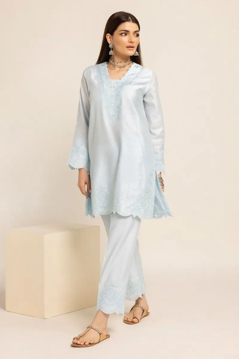 3 Piece Kurta Embroidered | Dupatta& Bottom & Tops | Color light blue