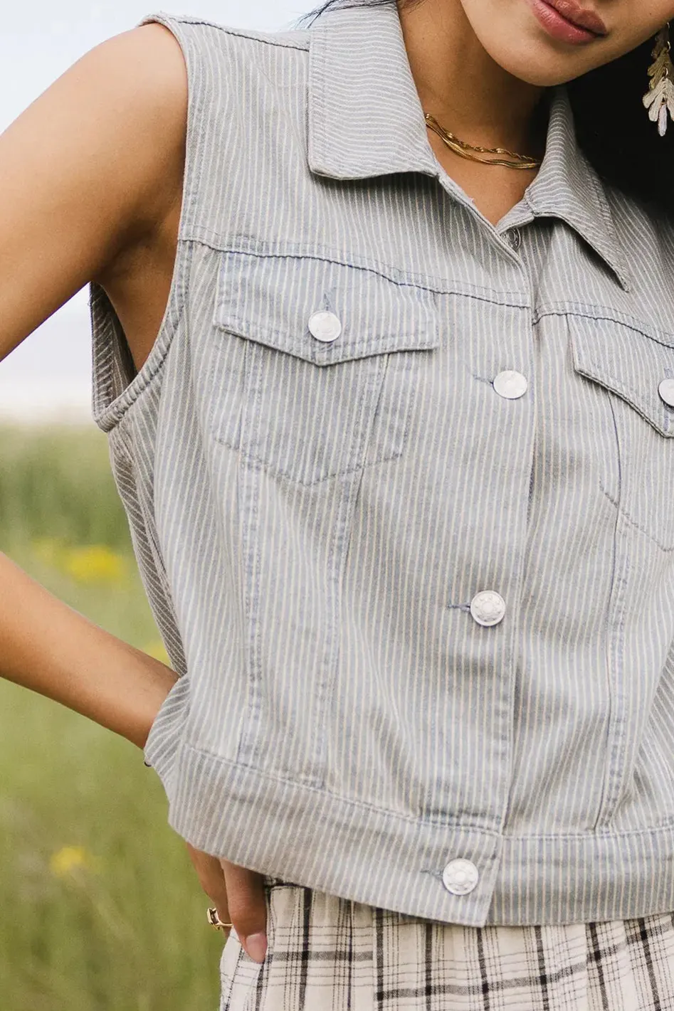 DAPHNE STRIPED DENIM VEST