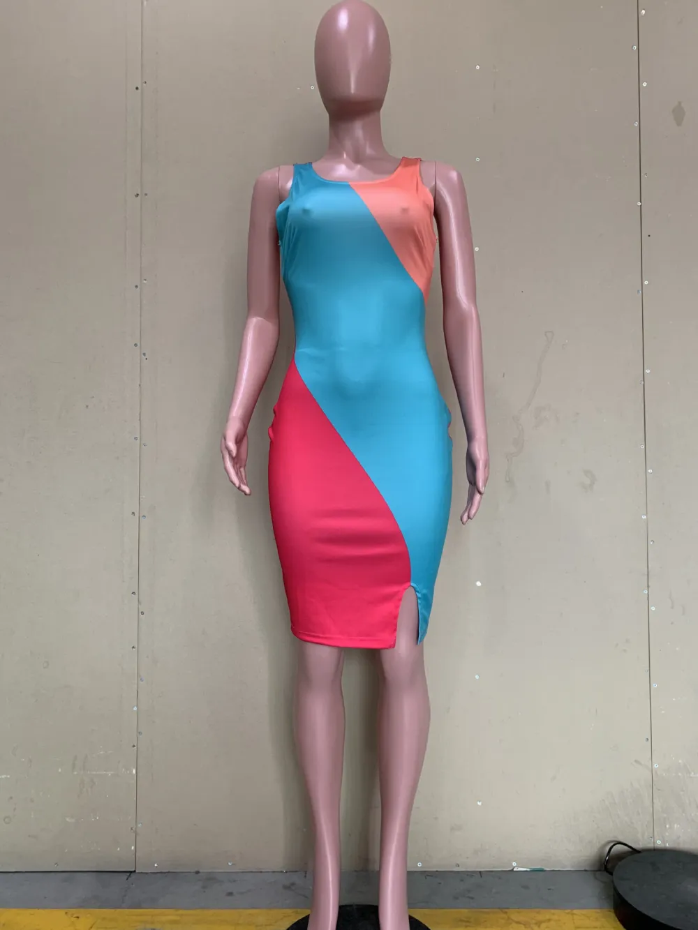 Women Summer Fashion Sleeveless Sexy Color Block Dress