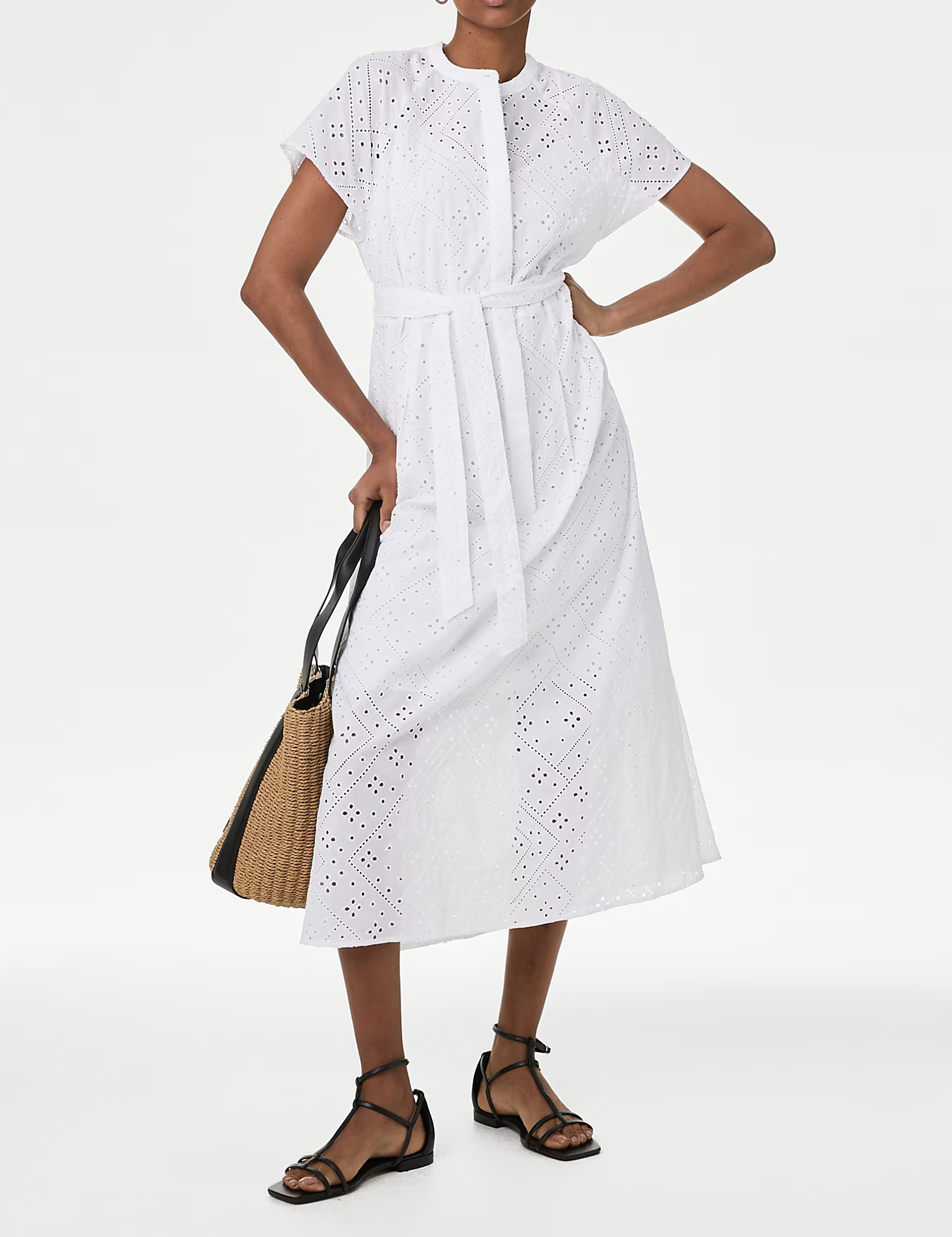 Pure Cotton Broderie Midaxi Shirt Dress