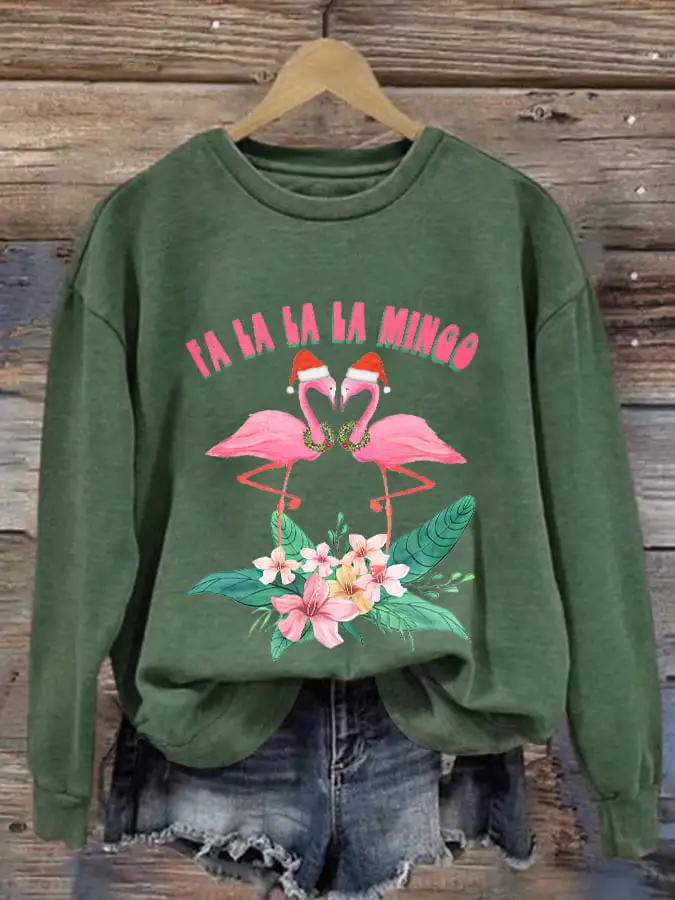 Women's Casual Fa la la la Mingo Printed Long Sleeve Sweatshirt