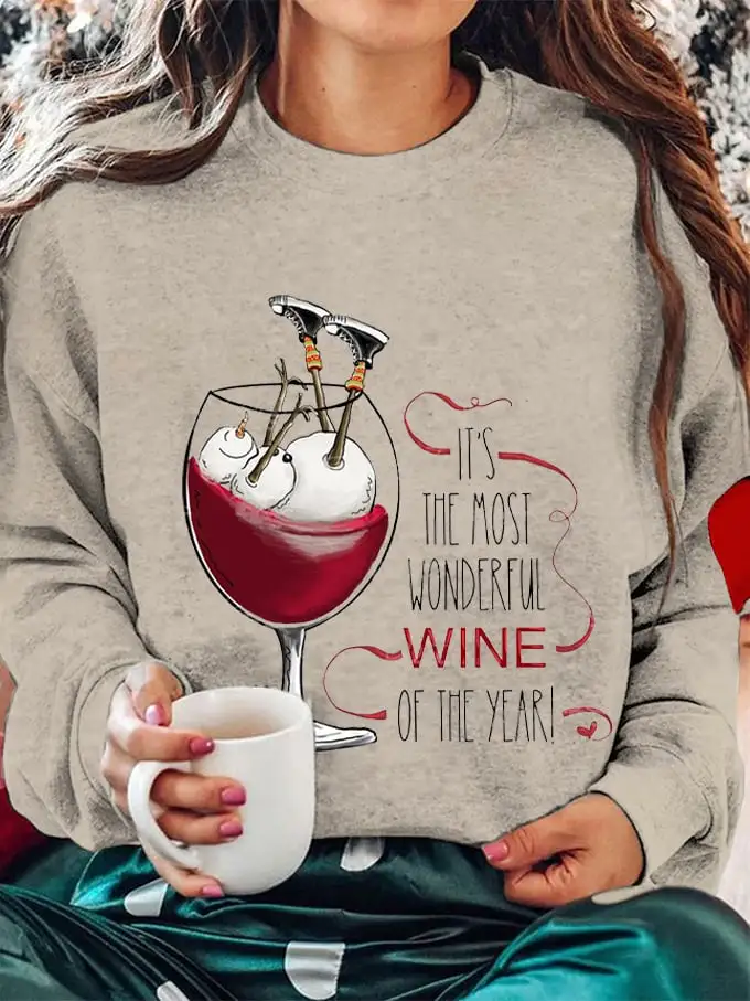 Women's Christmas It's The Most Wonderful Wine of The Year Printed Sweatshirt