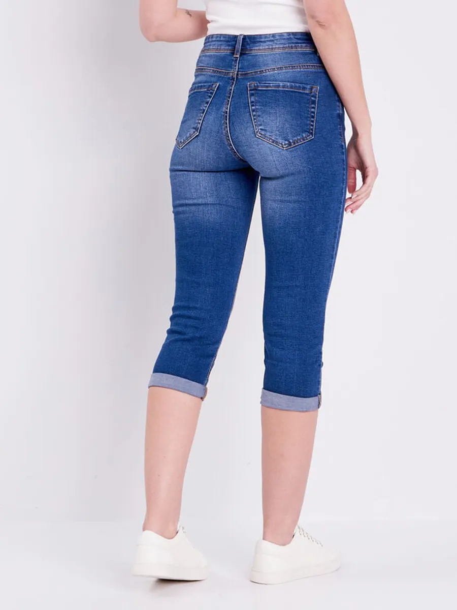 Pantacourt denim stone femme