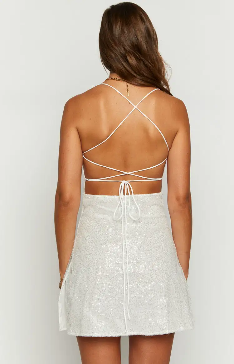 Say So White Beaded Mini Dress