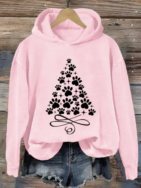 Women's Christmas Cute Pawy Print Casual Hooded