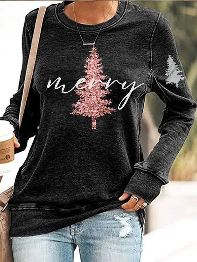 Women's Santa Print Long Sleeve Sweatshirt