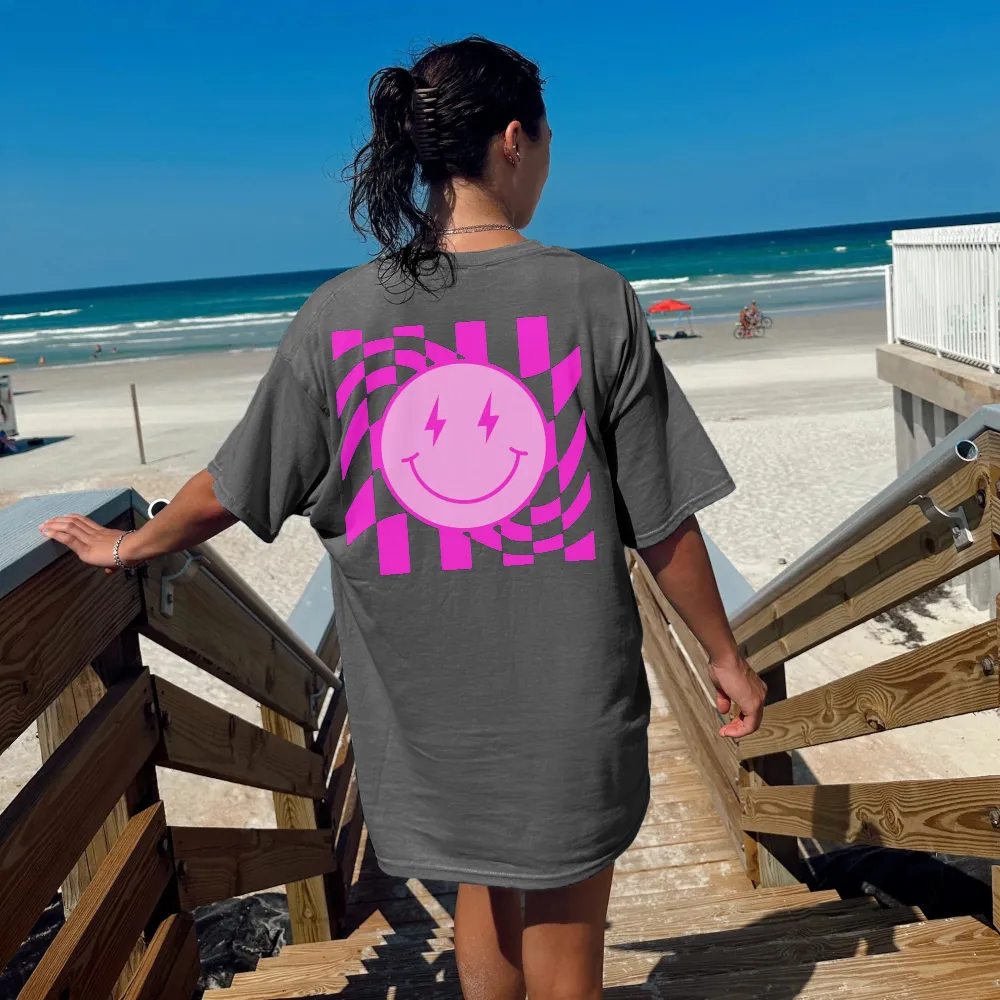 Women's Checkered Smiley Crew Neck Tee