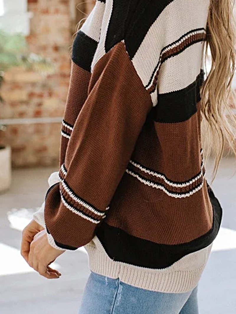 Brown Casual Knitted Sweater Top Coat