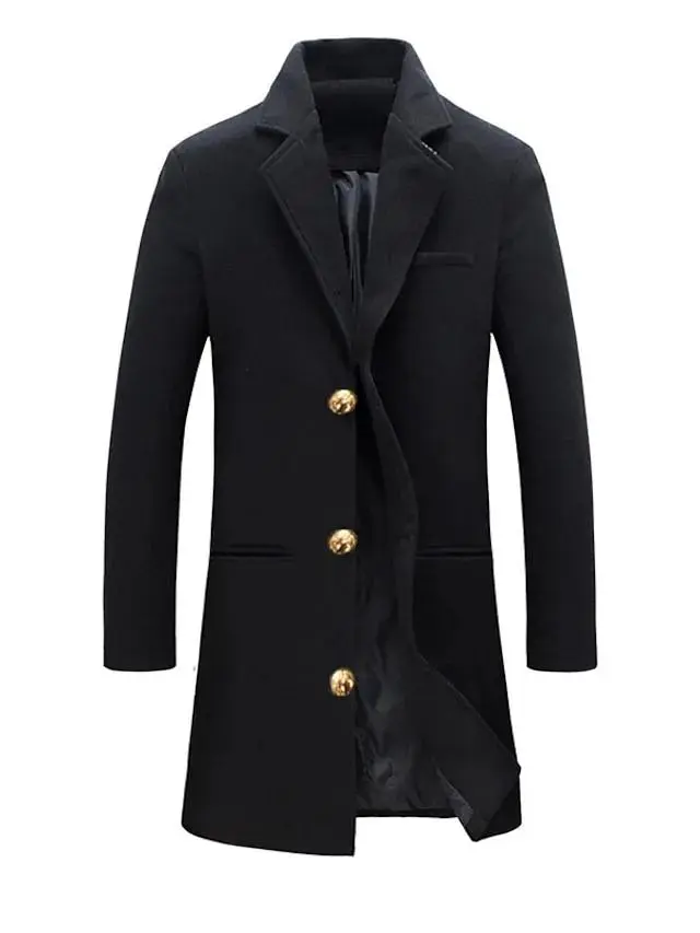 Men's Winter Coat Overcoat Trench Coat Short Coat Overcoat Work Business Winter Polyester Warm Outerwear Clothing Apparel Solid Colored Classic Style Notch lapel collar