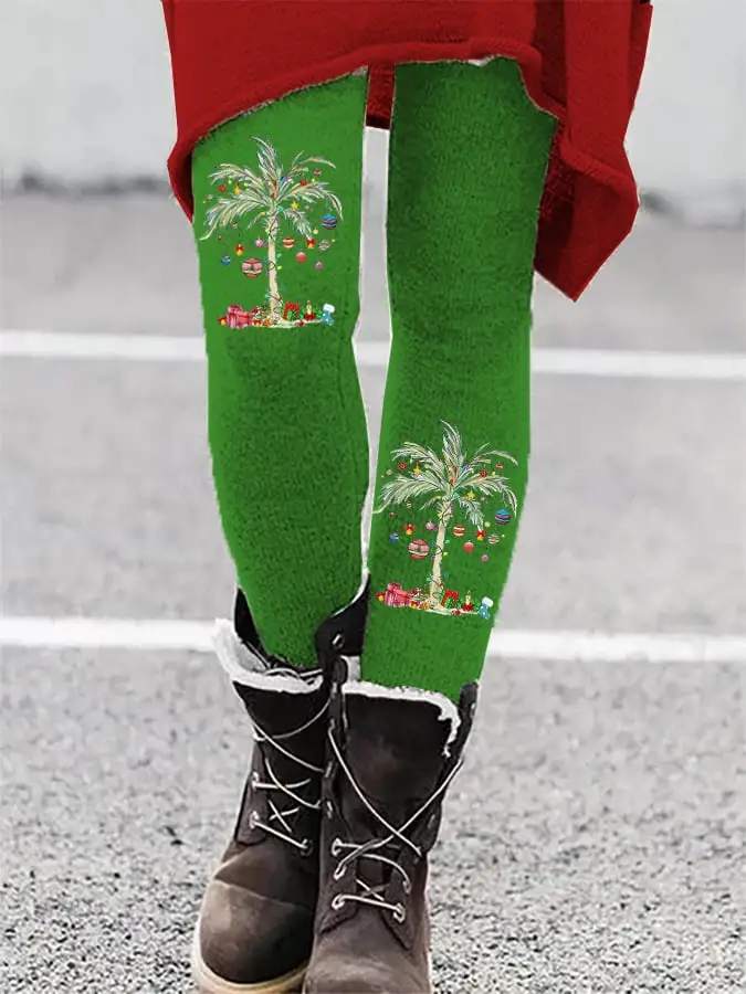 Women's Christmas Palm Tree Print Leggings