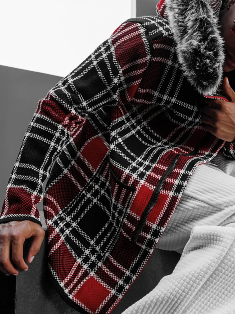 Heavyweight plaid hoodie sweater jacket