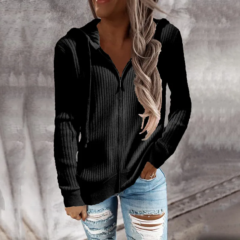 Simple Casual Long Sleeve Hooded Cardigan