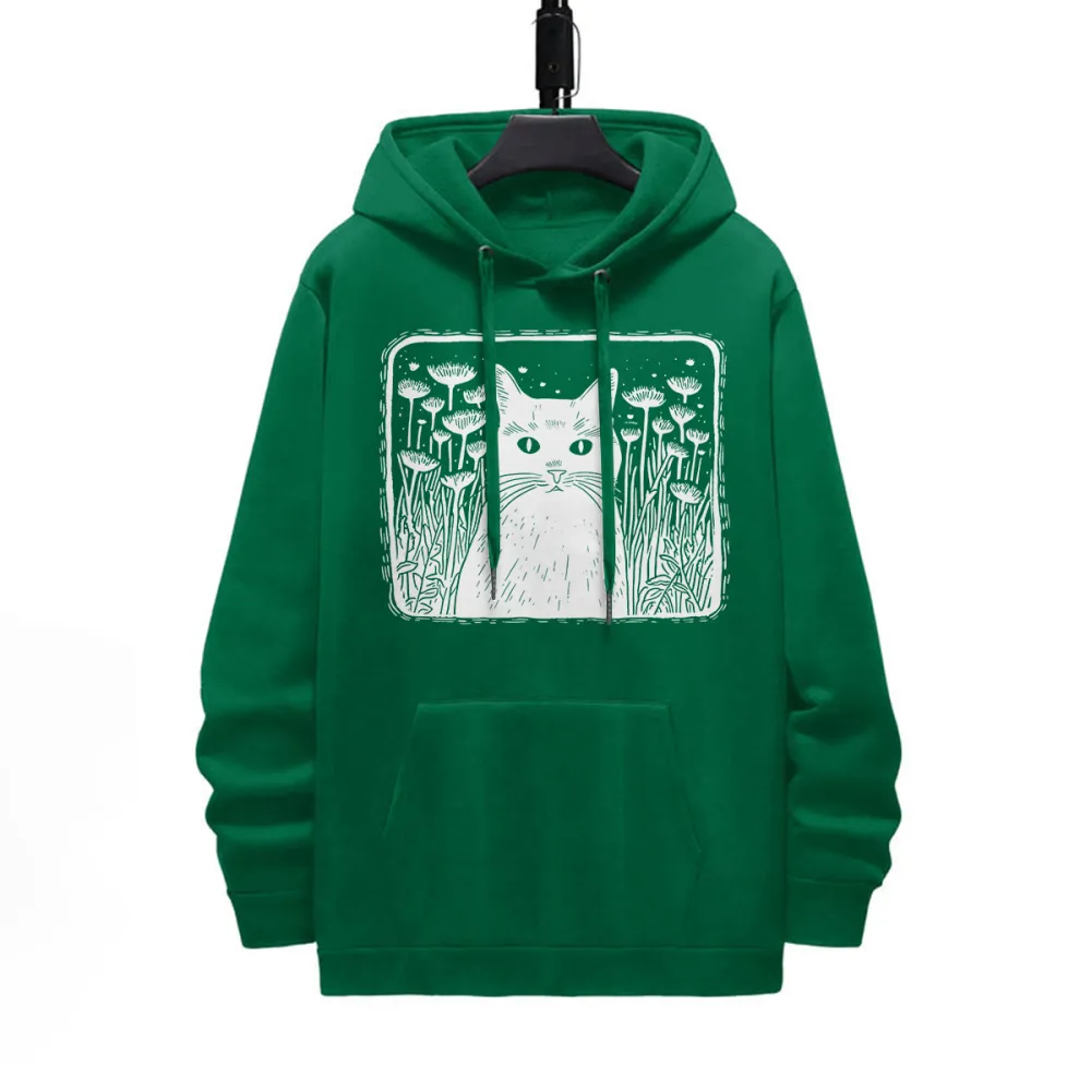 CAT IN FOREST PATTERN PRINTED HOODIE