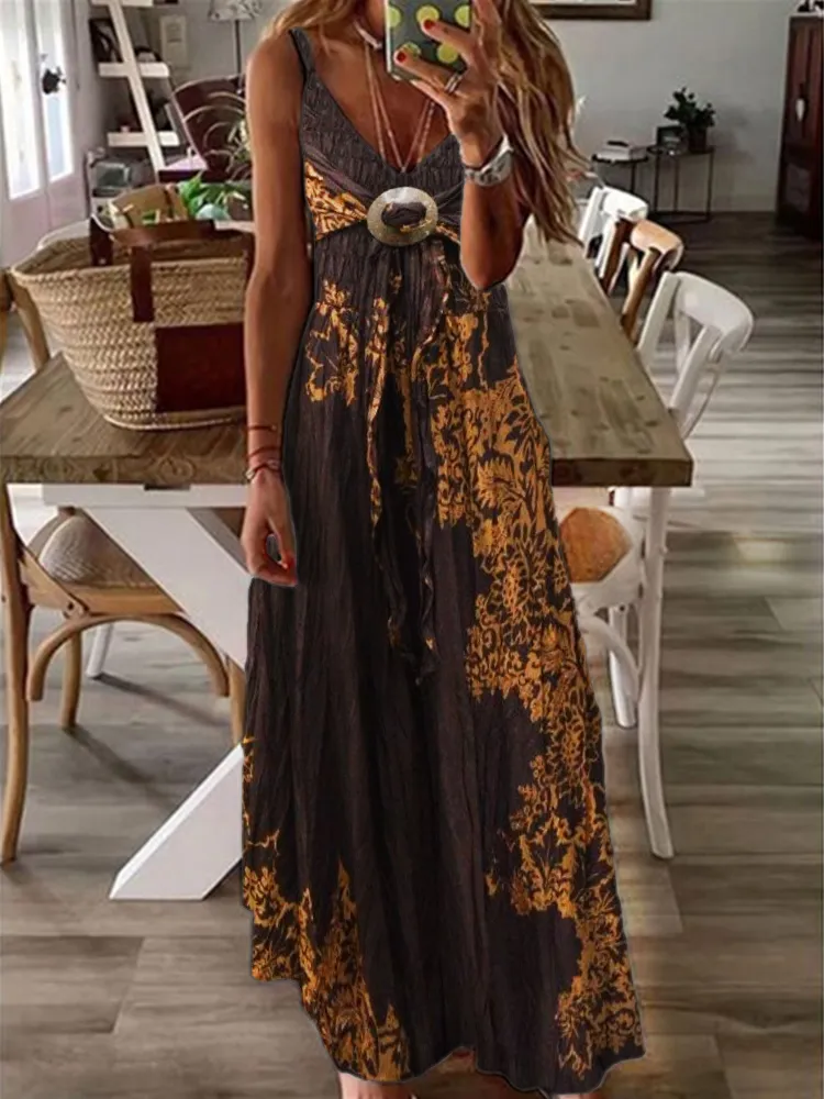 Vintage Boho Floral Lace Cami Maxi Dress