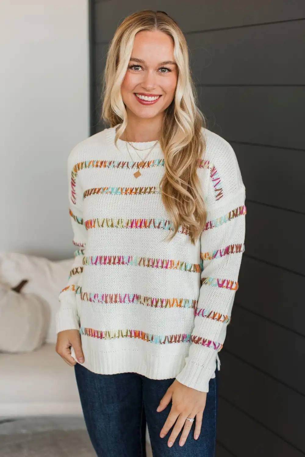 All We Have Striped Knit Sweater- White