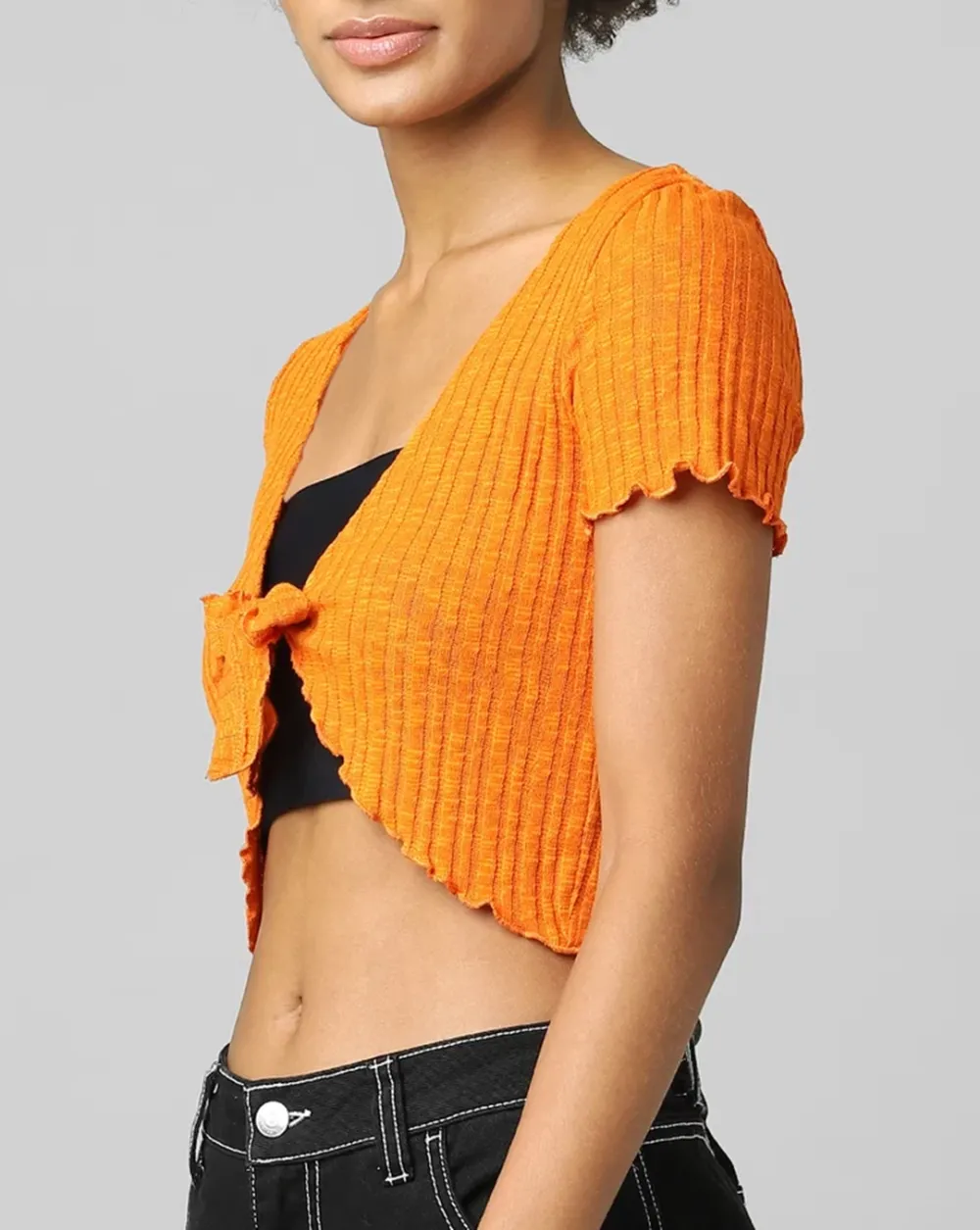 Orange Cropped Tie-Up Top