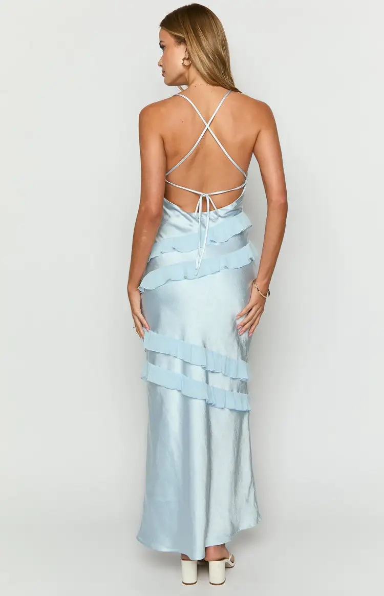 Inara Blue Ruffle Maxi Dress