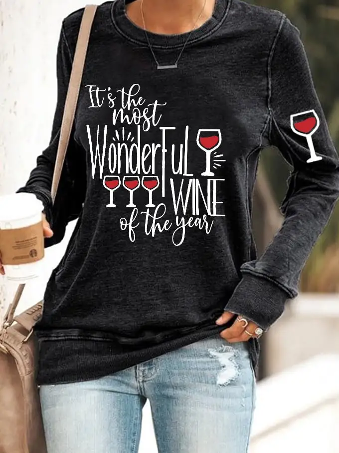 Women's Christmas It's The Most Wonderful Wine of The Year Printed Sweatshirt