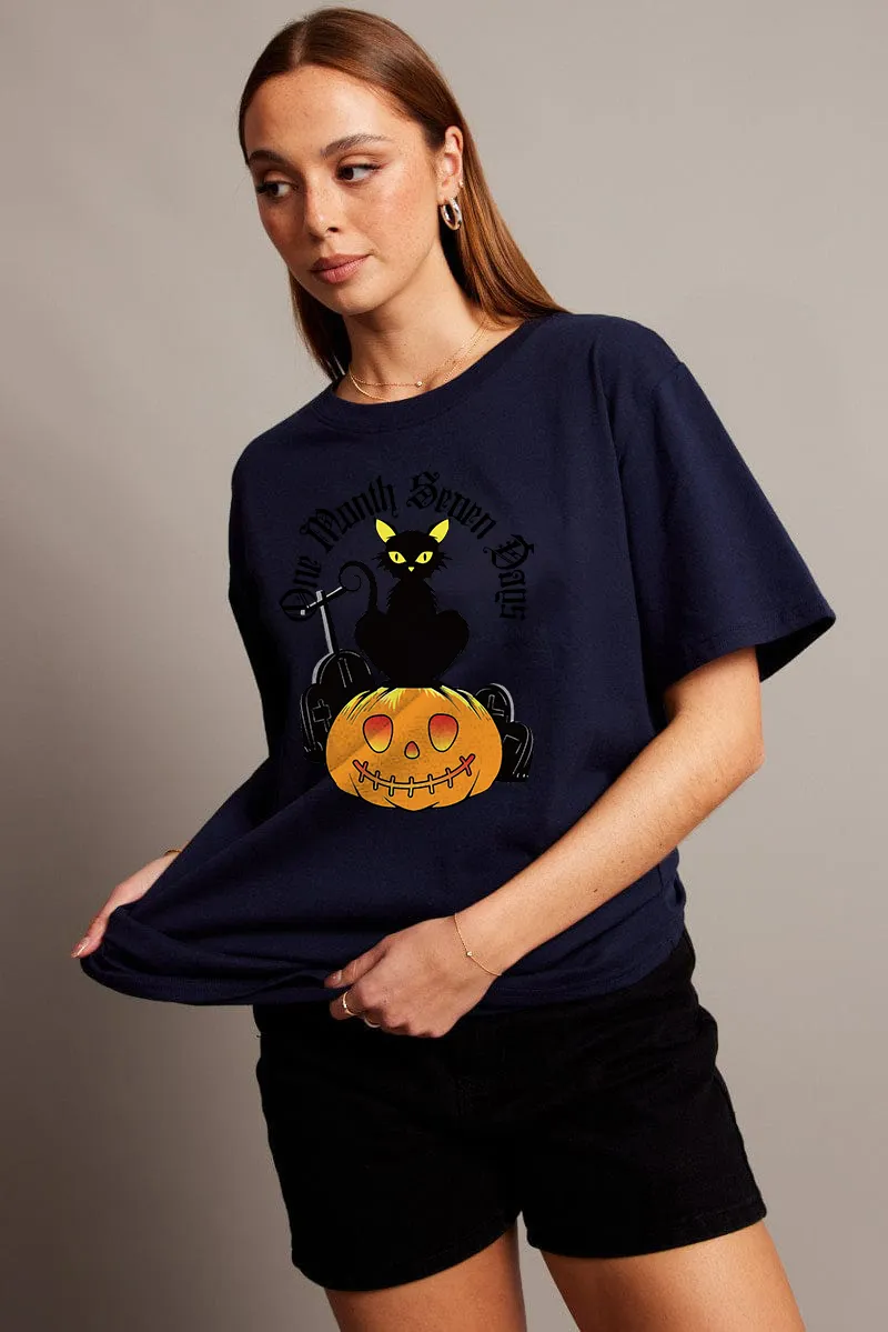 Women's Artistic Pumpkin Letter Combination Printed T-shirt