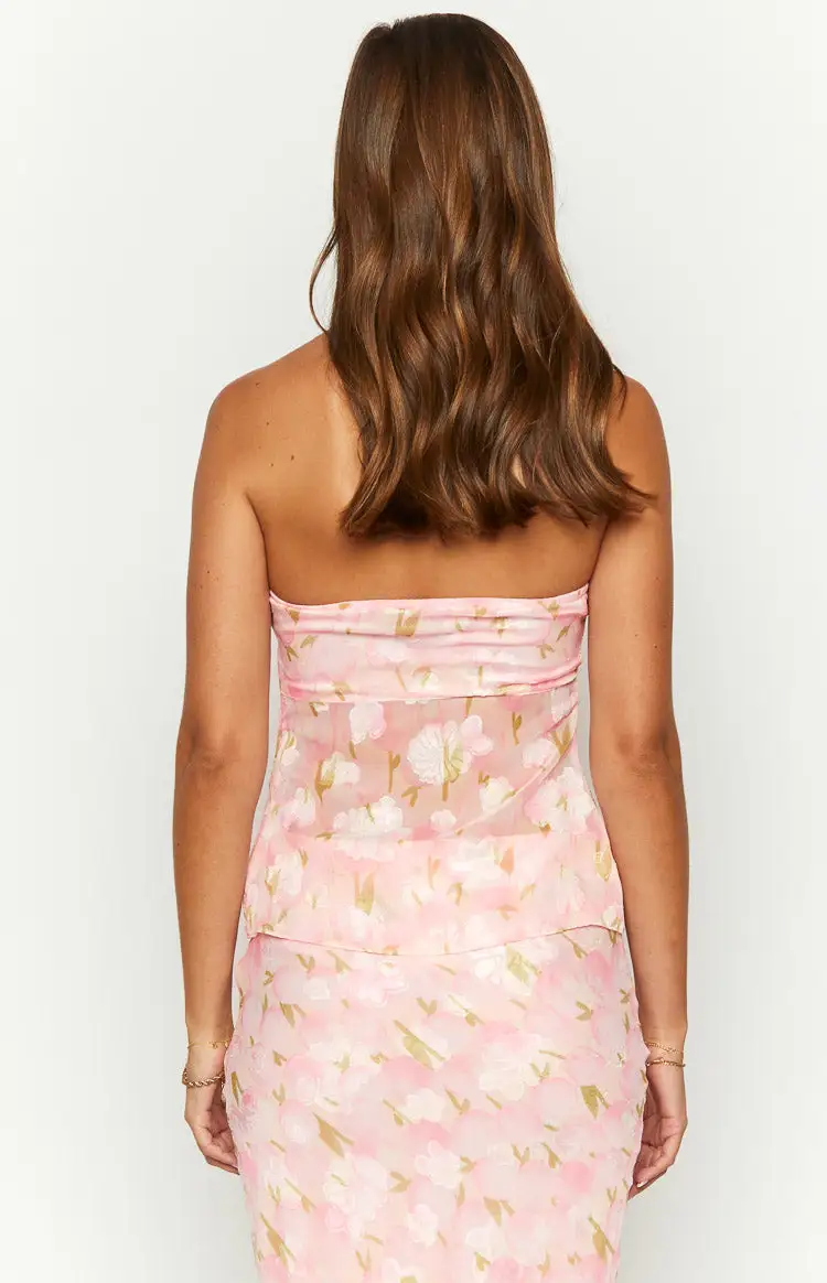 Jacqulin Pink Floral Strapless Top