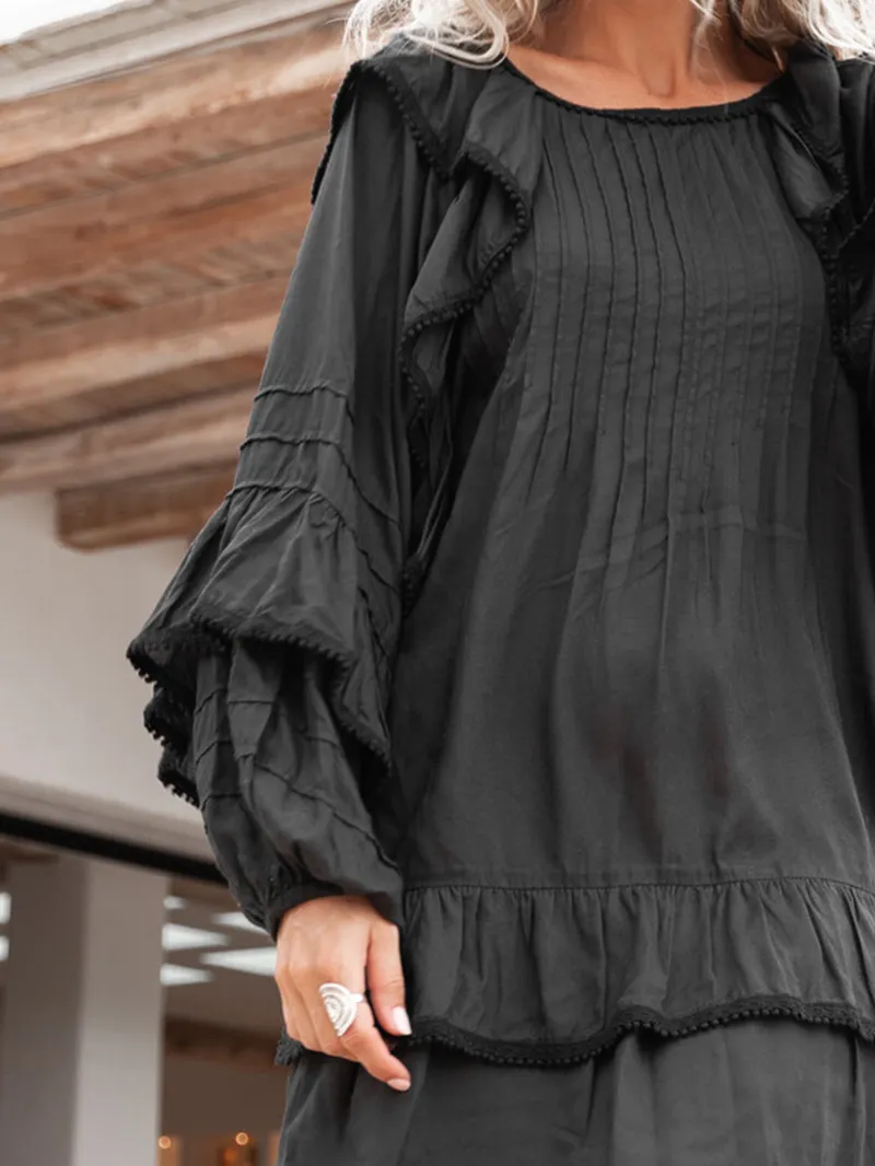 ruffled long sleeve dress