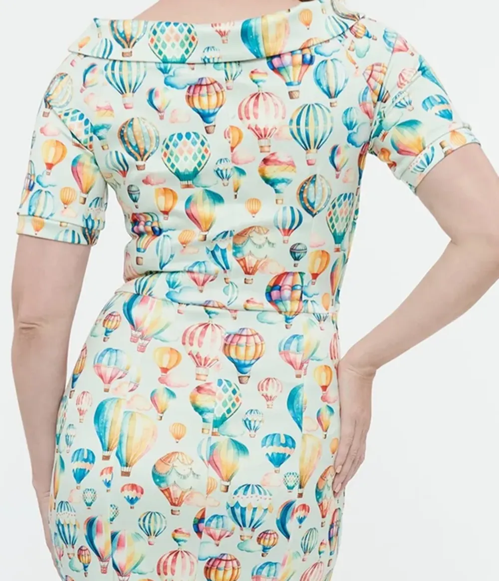 Dolly & Dotty 1950s Light Blue Hot Air Balloon Valerie Wiggle Dress