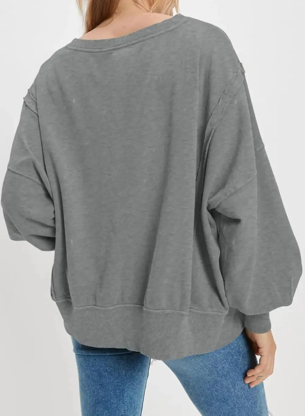 Oversized Reverse Seam Sweatshirt Long Sleeve Crewneck Pullover