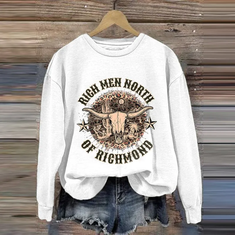 Women'S Retro Rich Men North Of Richmond Leopard Bull Head Print Sweatshirt