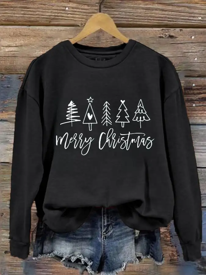 Women's Merry Christmas Christmas Trees Printed Sweatshirt