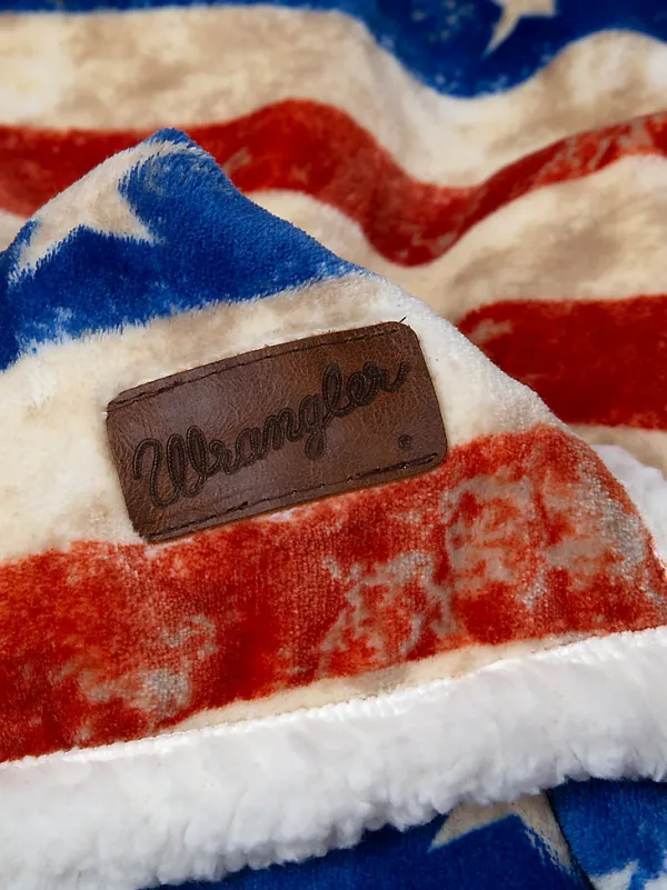 WRANGLER STARS & STRIPES AMERICAN FLAG SHERPA FLEECE THROW BLANKET IN MULTI