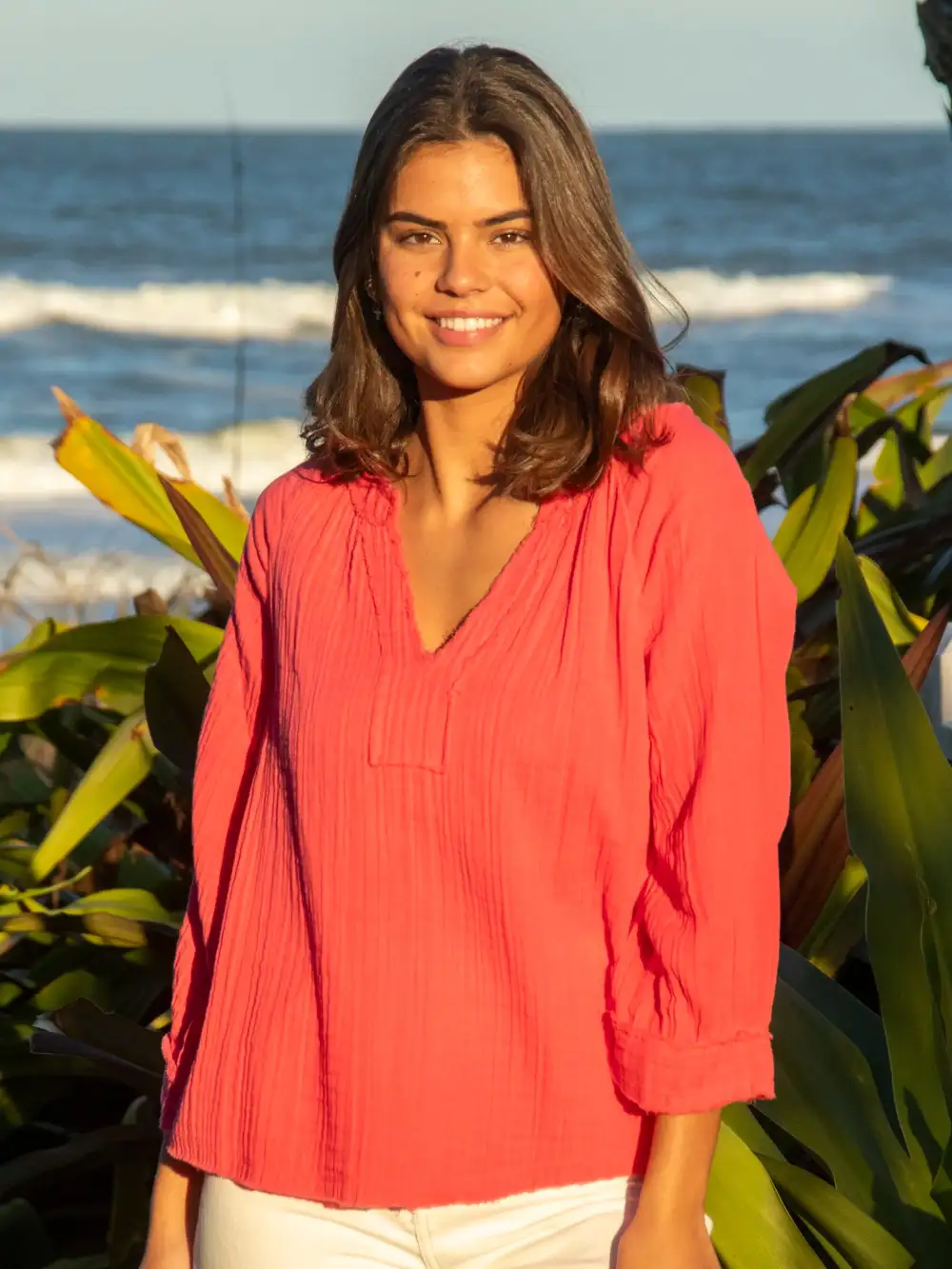 Robyn Cotton Gauze Top - Coral