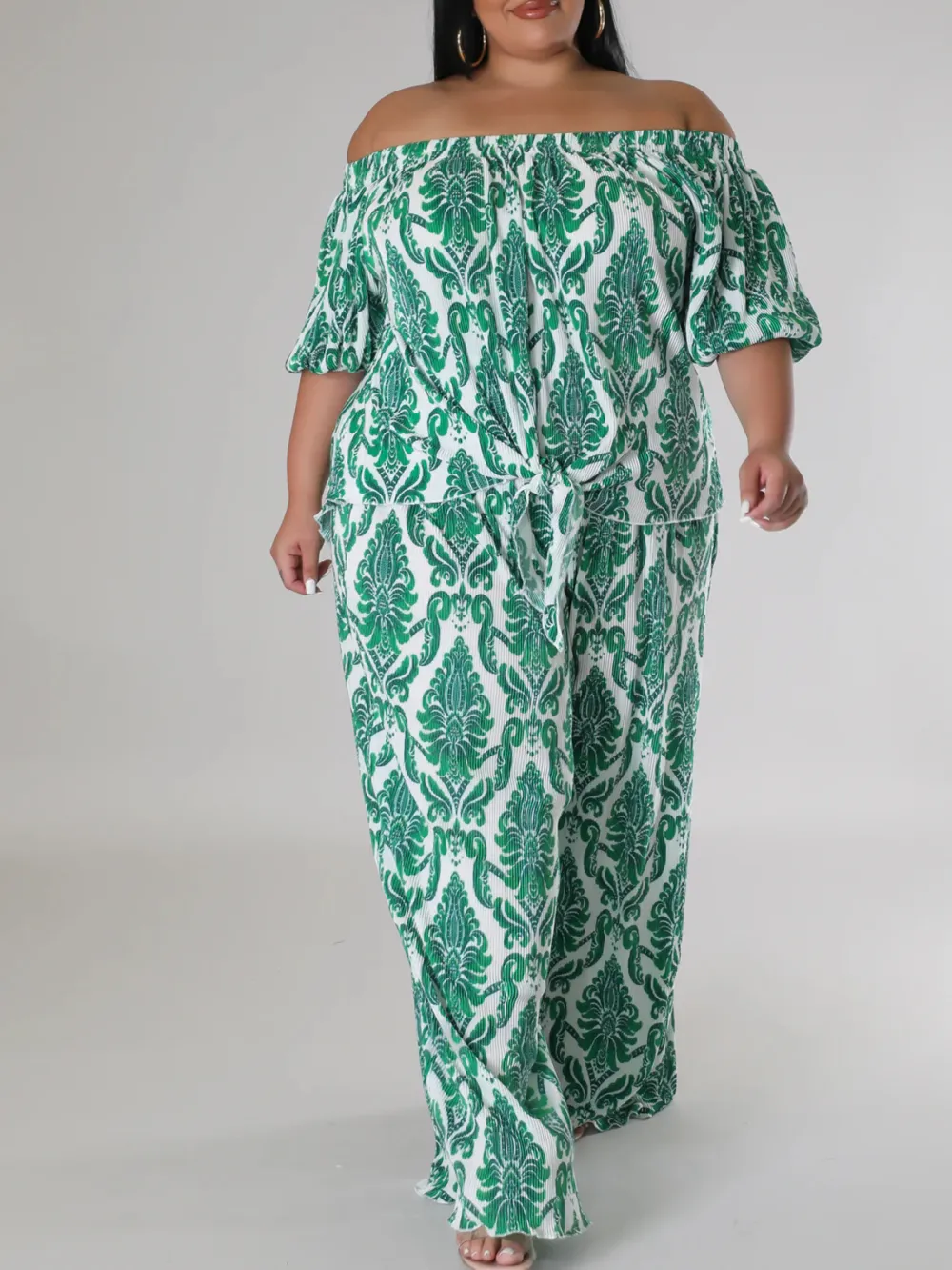 Plus-Size Women'S Fashion Plant-Print Suit