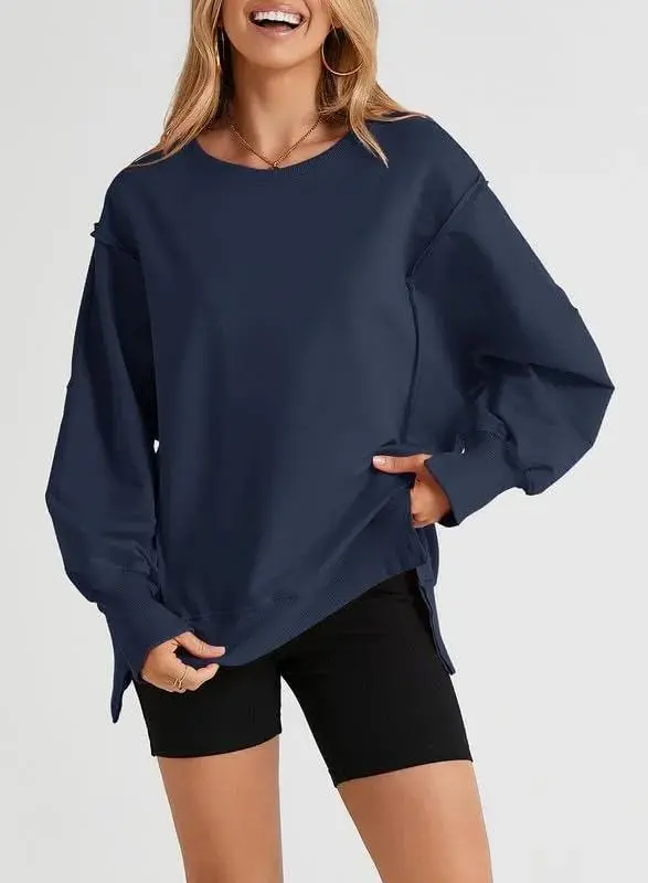 Oversized Reverse Seam Sweatshirt Long Sleeve Crewneck Pullover