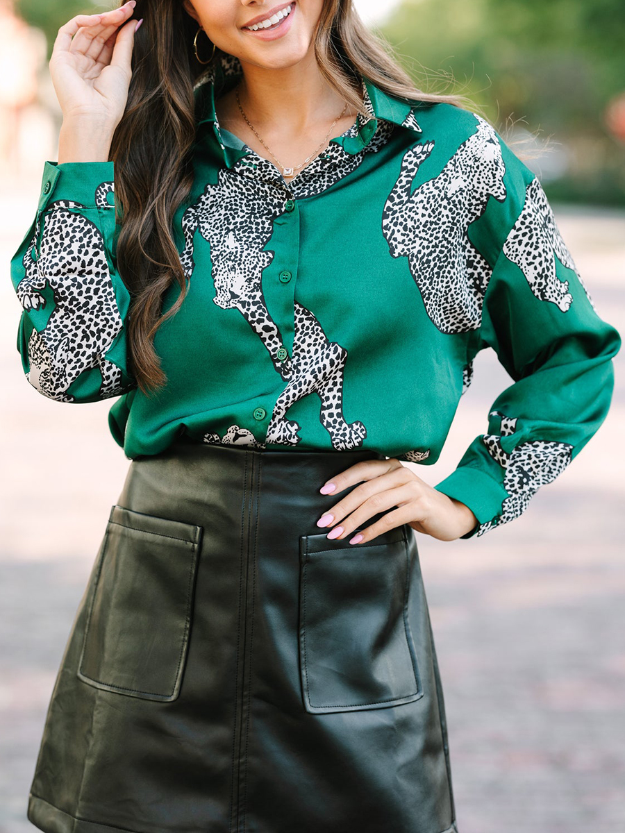 Green Leopard Blouse