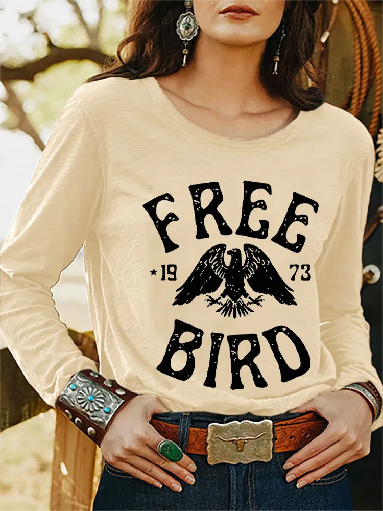 Women's Retro Rock Band Free Bird Printed T-shirt