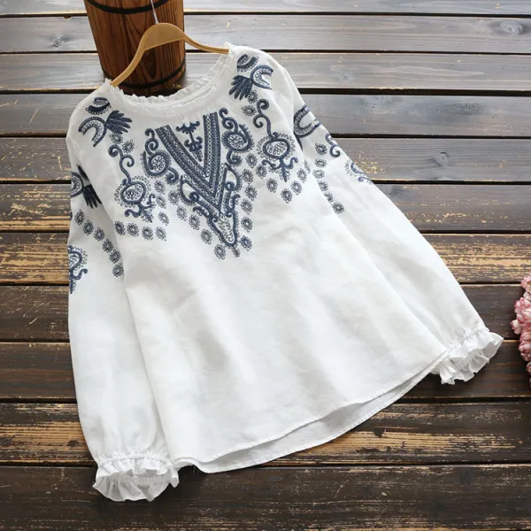 Ethnic Embroidered Round Neck Shirt